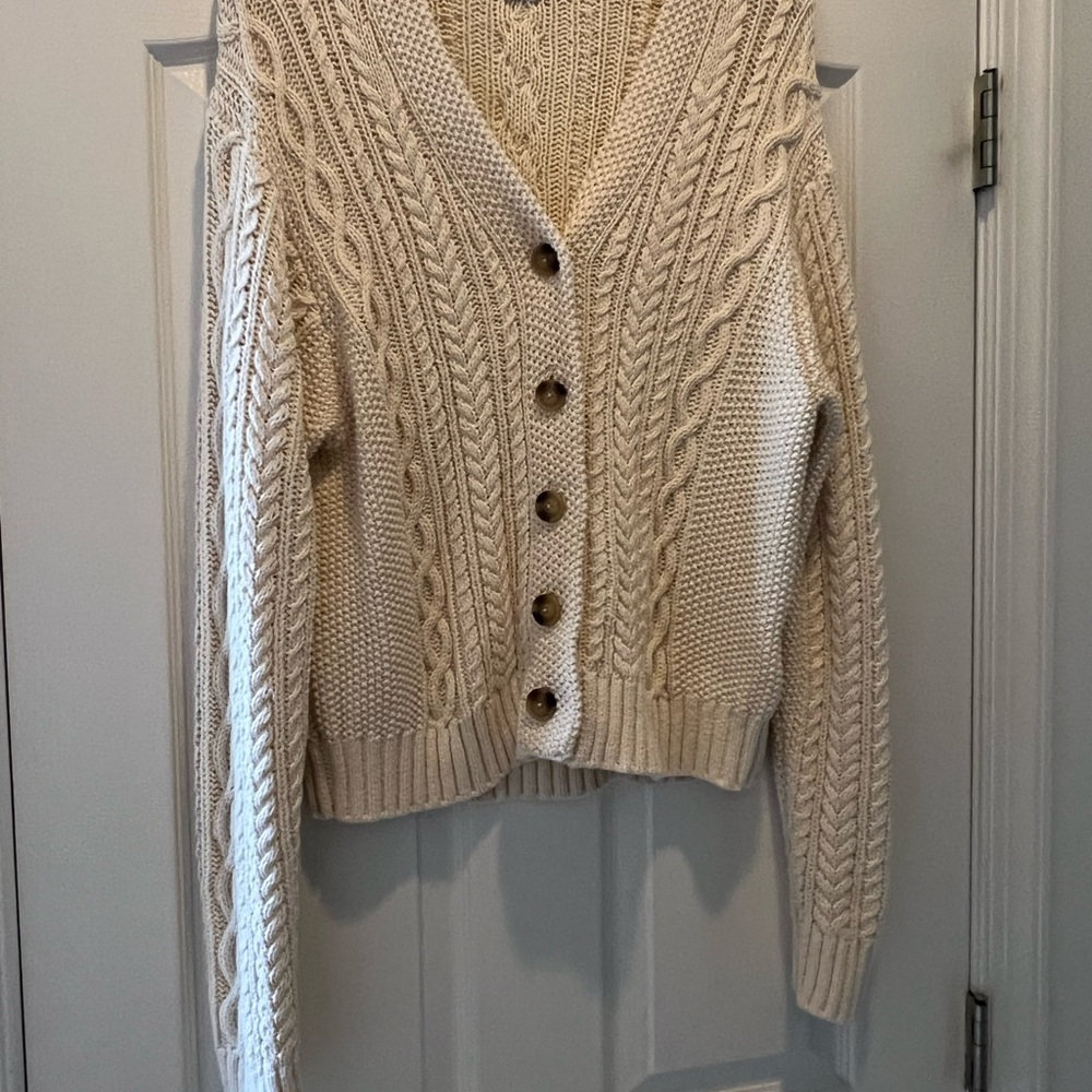 Re/Done Beige Cable Knit Cardigan